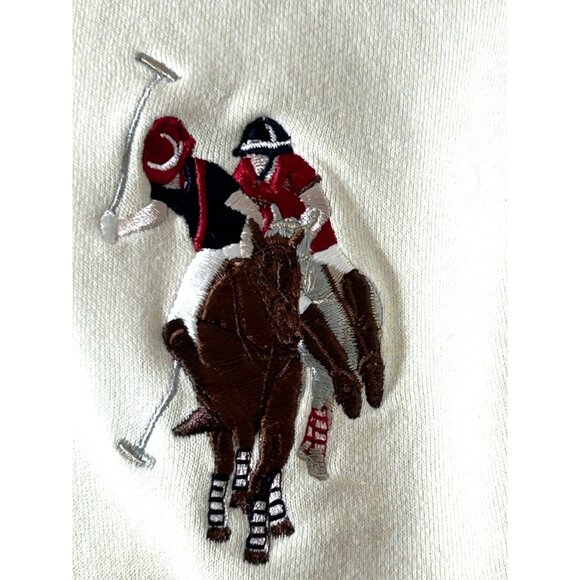 U.S. Polo Assn. Men’s Vtg  Hoodie Cream M Long Sleeve Embroidered Logo 2-Button - Picture 14 of 16